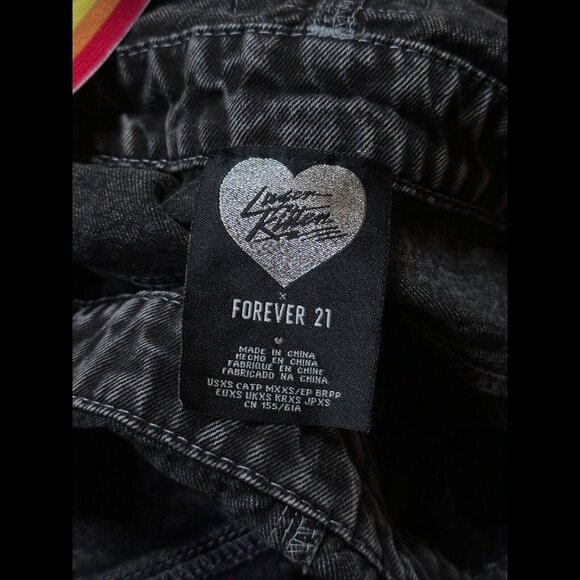 Laser Kitten x Forever 21 Overalls XS Girls Gray Charcoal Wash Rainbow Suspender - Picture 9 of 10